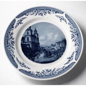 Vintage Kahla‎ Canaletto Plate Warsaw Holy Cross Church Blue White GDR Porcelain